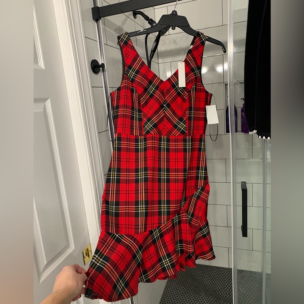 Women’s Red Plaid Ruffle Hem Dress